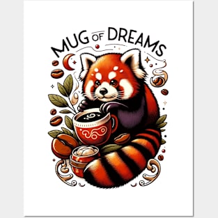 Whimsical Coffee Companion: Red Panda & 'Mug of Dreams Posters and Art